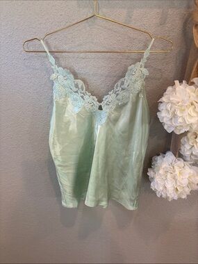 Lace-Trim Satin Chemise in Mint Green